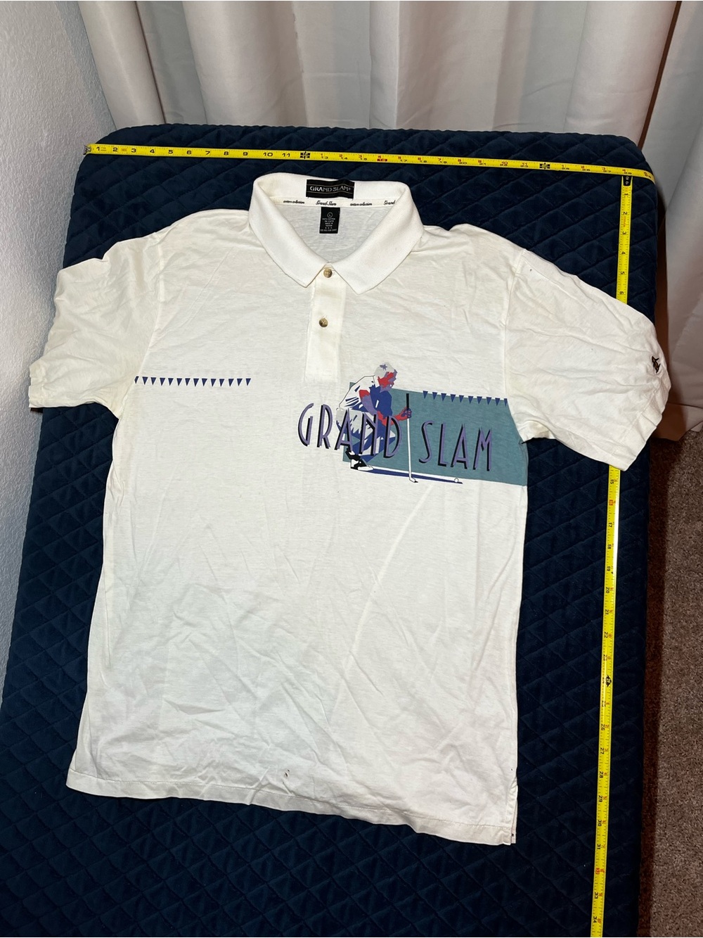 Vintage Golf Grand Slam White Polo with Navy & Teal Graphic